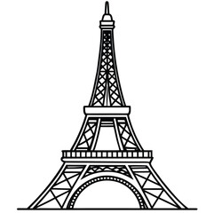 Obraz premium Black Eiffel Tower vector silhouette against a white background, a famous French landmark and symbol of Parisian travel and tourism