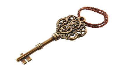 Vintage brass key isolated on transparent background 