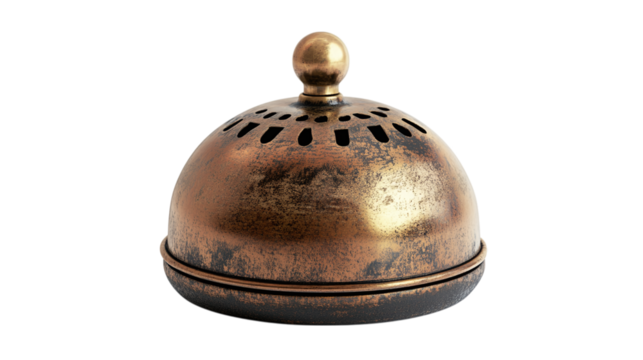 Vintage brass desk bell isolated on transparent background 