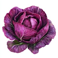 Obraz premium A vibrant purple cabbage with smooth leaves, isolated on white background color, photorealistic accuracy, good composition, high resolution