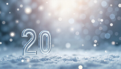 Frosted number 20 on snow with soft lighting in winter setting  