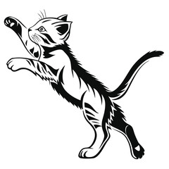 Obraz premium Black and white illustration of a playful kitten jumping.