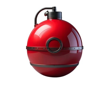 3D Red Spherical Bomb Container with Black Handle, isolated on transparent background PNG