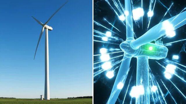 Sustainable Energy Future: Wind Turbine Generating Clean Power with Digital Innovation