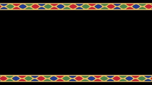Abstract Geometric African Pattern Border video overlay background on transparent background, looping on alpha channel