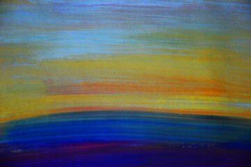 Bright multicolored hand drawn horizontal lines, gradient. Abstract striped watercolor background.