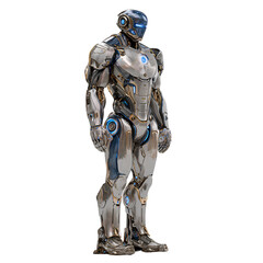 Fototapeta premium Futuristic Humanoid Robot with Metallic Armor and Blue Lights