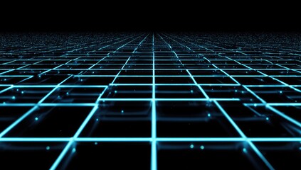 Blue glowing grid over black, digital perspective, abstract concept