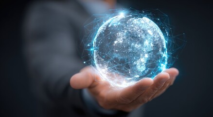 Hand holding a digital globe