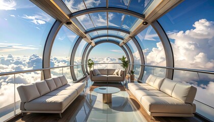 天空に浮かぶガラスブリッジのインテリア