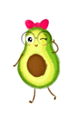 Set of Cute Cartoon Avocado Illustrations with Different Facial Expressions (Happy, Sad, Angry, Surprised, Winking, and Love) in Kawaii Style