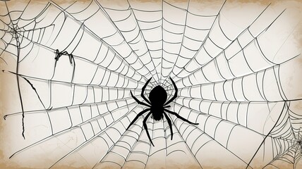 Obraz premium Spider web black and white vector illustration