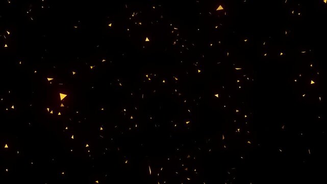 Abstract golden triangle particles floating on black background animation