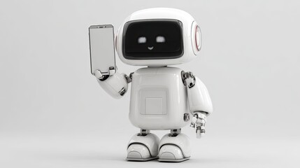 Fototapeta premium White robot holding a phone