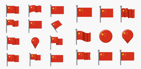 Collection of Chinese flag icons in various positions and styles.