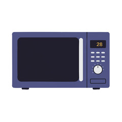 Fototapeta premium A minimalist countertop microwave oven with a simple control panel is depicted as a clean 2D flat vector illustration, featuring solid colors in a modern graphic style, isolated on a white background.