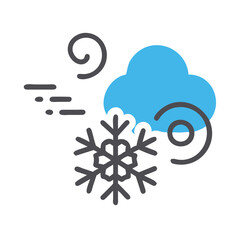 Minimalist Weather Icon Depicting Snow, Wind, and Cloud in a Simple Graphic Style