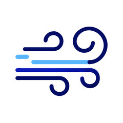 Stylized Wind Icon with Dark Blue and Light Blue Against Black Background