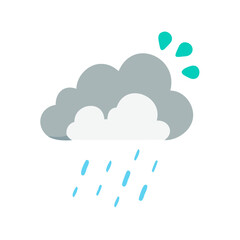 Cartoon cloud with rain and water droplets illustration on black background for weather concept