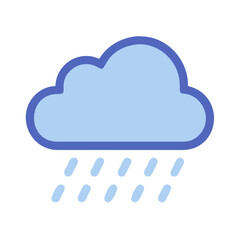 Stylized blue cloud with rain drops illustration on solid black background