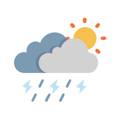 A Flat Illustration of Cloudy Weather with Rain and Lightning with a Glimpse of Sunshine