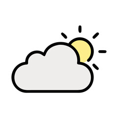 Flat Vector Illustration of a Sun Partially Obscured by a Cloud Against Black Background