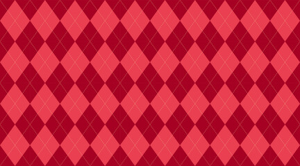 Christmas rhombus seamless pattern. Xmas red plaid texture with gold line. Argyle geometric diamond abstract pattern. Christmas design wrapping bg. Vector illustration isolated on red background.