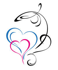 stylized colorful hearts with ornate pattern; graphic decor for weddings, celebrations and Valentine's Day