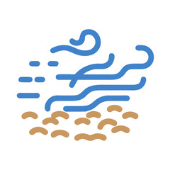 Stylized blue water waves rolling over tan sand, minimalist design on a black background