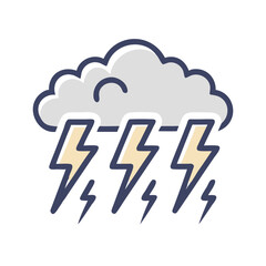 Stylized storm cloud with lightning illustration on black background featuring geometric and outlined shapes