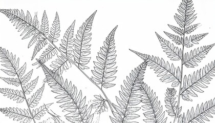 Monochrome Botanical Line Drawing of Fern Fronds