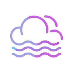 Abstract vector icon of a cloud over water waves in a minimalist flat design.