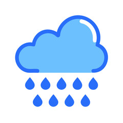 Graphic Blue Cloud with Raindrops on Black Background Illustration for Weather Concepts
