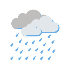 Rainy Weather Icon with Clouds and Raindrops Against a Black Background Design