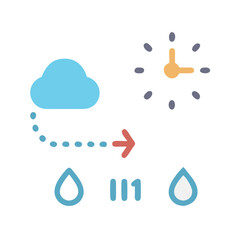 Water cycle flat illustration, rain turning into clean water with timeline indicator, isolated on black
