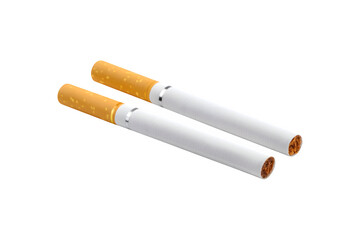 Two cigarettes resting side by side on a surface
