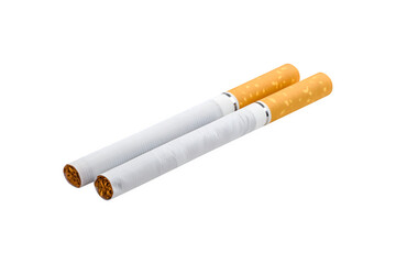 Two cigarettes resting side by side on a surface
