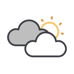 Weather Icon: Flat Design of Sun Partially Hidden Behind Clouds on Black Background