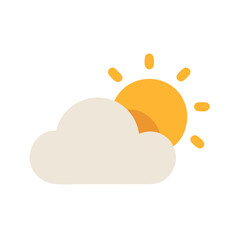 Flat Vector Illustration of a Cloud Partially Obscuring the Sun on Black Background