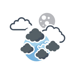 Stylized Earth with clouds and moon on black background, conceptual illustration