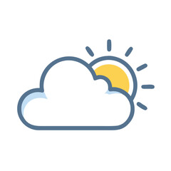 Stylized vector illustration of sun shining partially from behind a dark cloud on black background