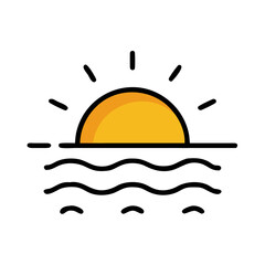 Minimalist graphic of a setting sun or rising sun with black background in flat style