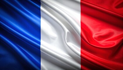French national flag with vertical blue, white, and red stripes on slightly wrinkled fabric.