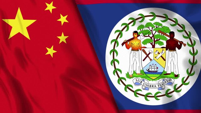 China and Belize Flag Animation Seamless Loop. Ultra HD 4k