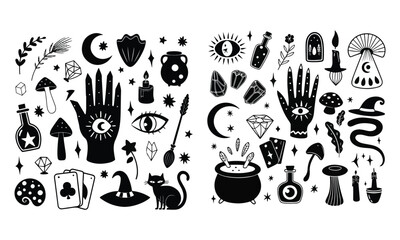 Mystical Black Magic Witchcraft Clipart Vintage Gothic Illustrations And Esoteric Symbols