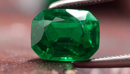 Fototapeta premium Emerald gemstone macro shot deep green glow faceted texture luxury jewelry precious stone vibrant color closeup clarity natural mineral elegant