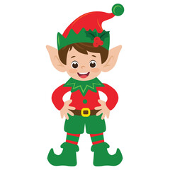 Cute Christmas elf boy  vector cartoon flat style illustration