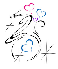 stylized colorful hearts with ornate pattern; graphic decor for weddings, celebrations and Valentine's Day