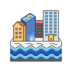 Fototapeta premium Stylized modern city skyline on water illustration for branding or digital design.