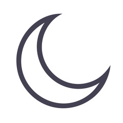 Crescent moon line art on black backdrop, simple mystical graphic element